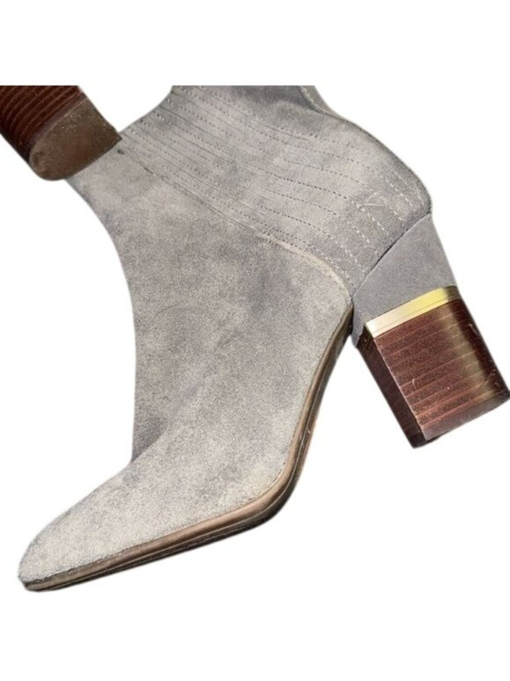 Gray Suede Ankle Boots With Block Heel & Stitch Detailing 8M Leather Upper Made - Picture 8 of 11